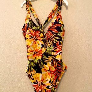 New! Kona Sol Swimsuit, one piece Floral Print Large